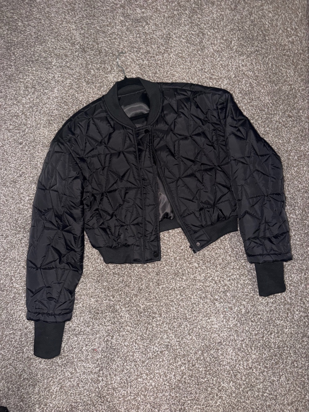 Women' s Black Quilted Bomber Jacket